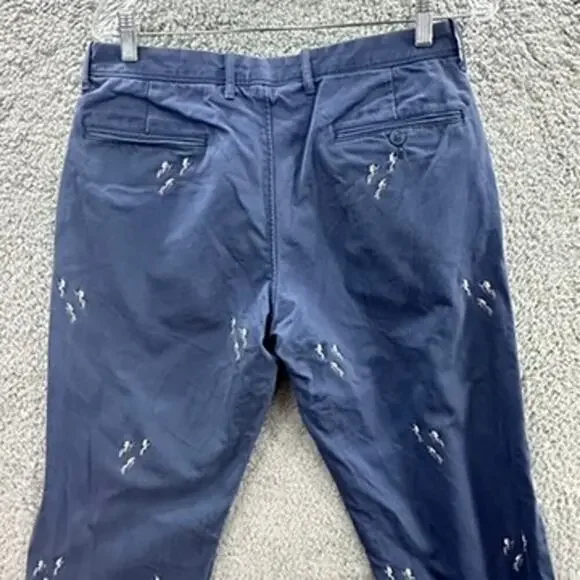J. Crew Men's 30 x 34 Chinos Blue Straight Leg Embroidered Scuba Divers Vacation - Picture 12 of 12